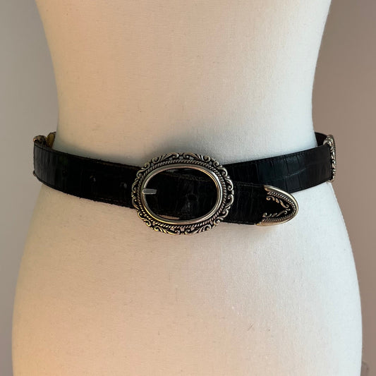 Brighton Reversible Leather Belt in Brown & Black with Ornate Buckle - XS