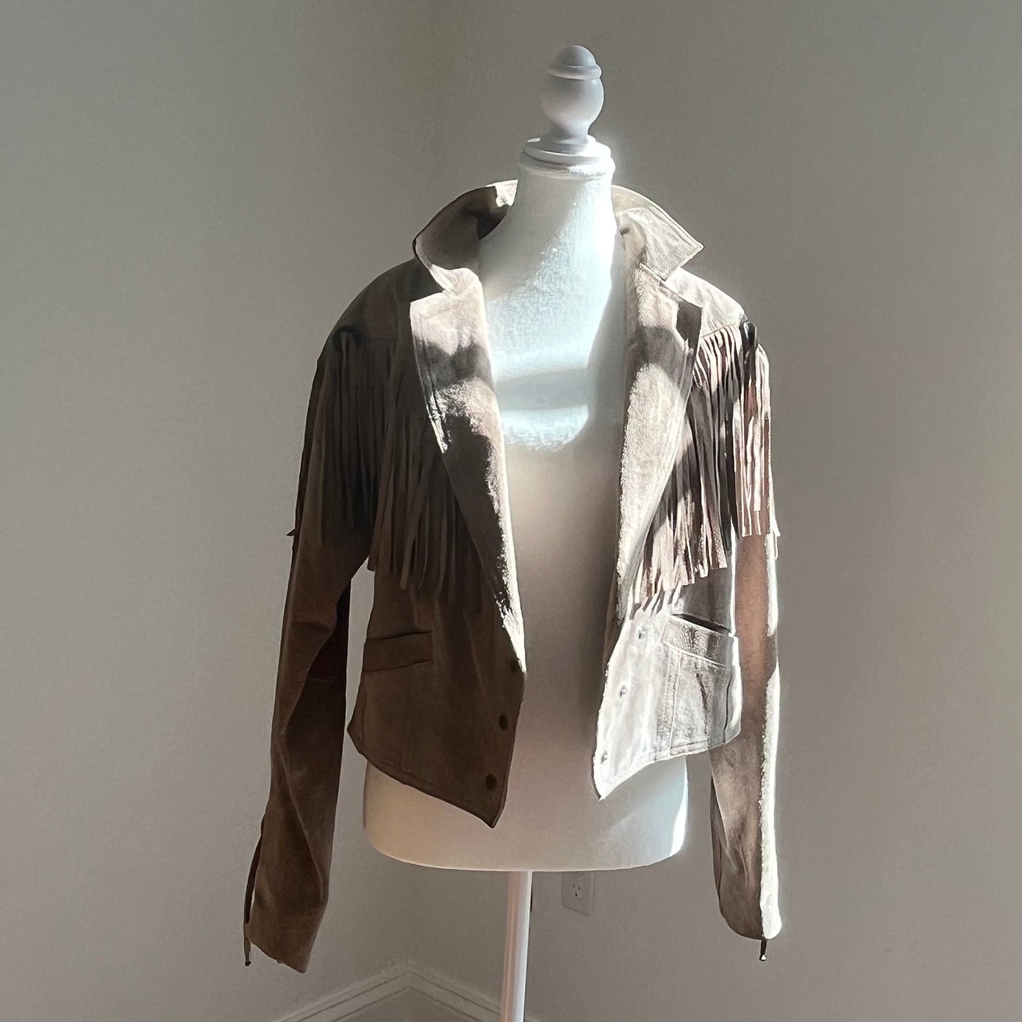 Vintage Tan Suede Western Fringe Jacket - Size Large
