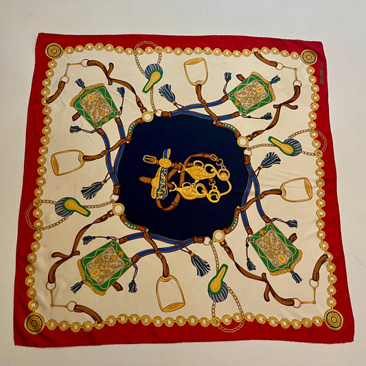 Vintage 1980's CELINE 33" Silk Scarf with Equestrian Motif