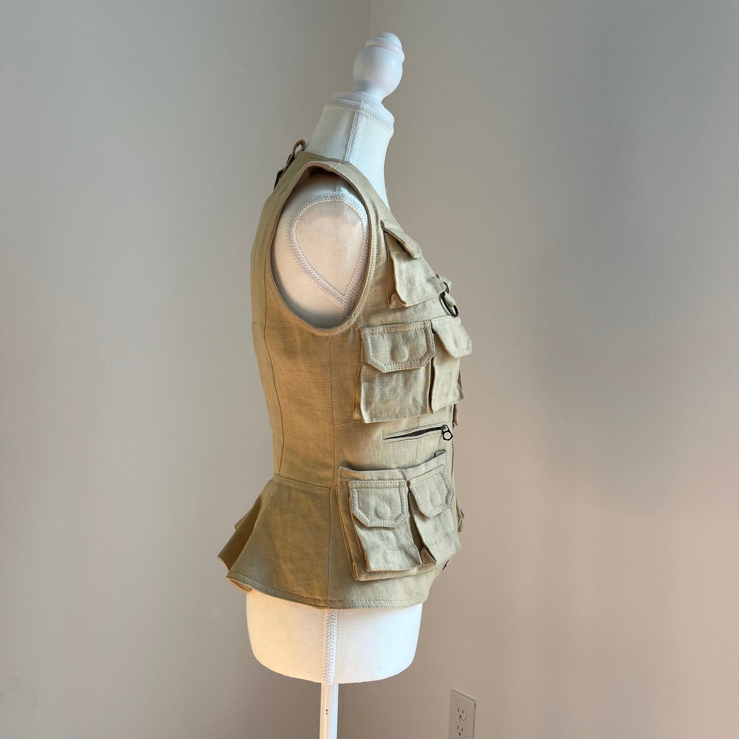 Vintage Ralph Lauren Tan Linen Utility Vest - Size 4