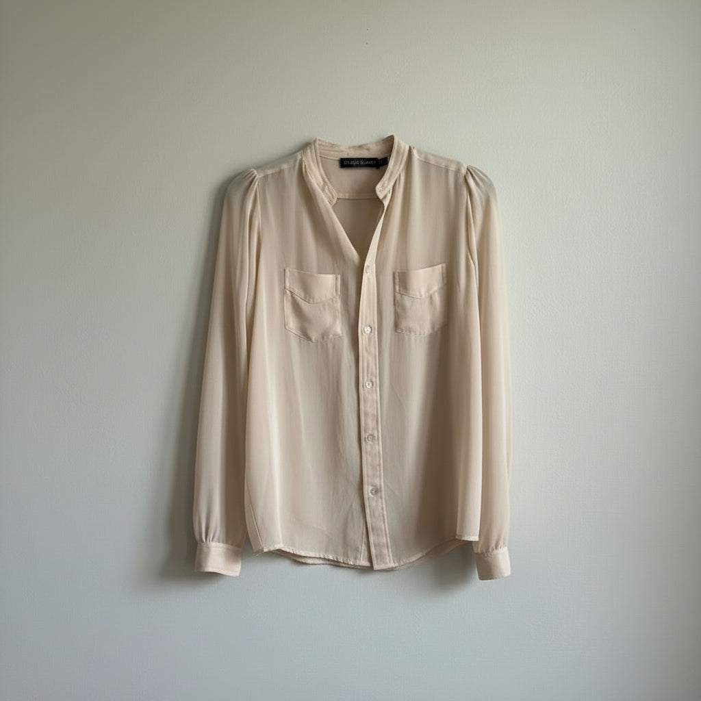 Ralph Lauren Collection Sheer Cream Silk Long Sleeve Blouse
