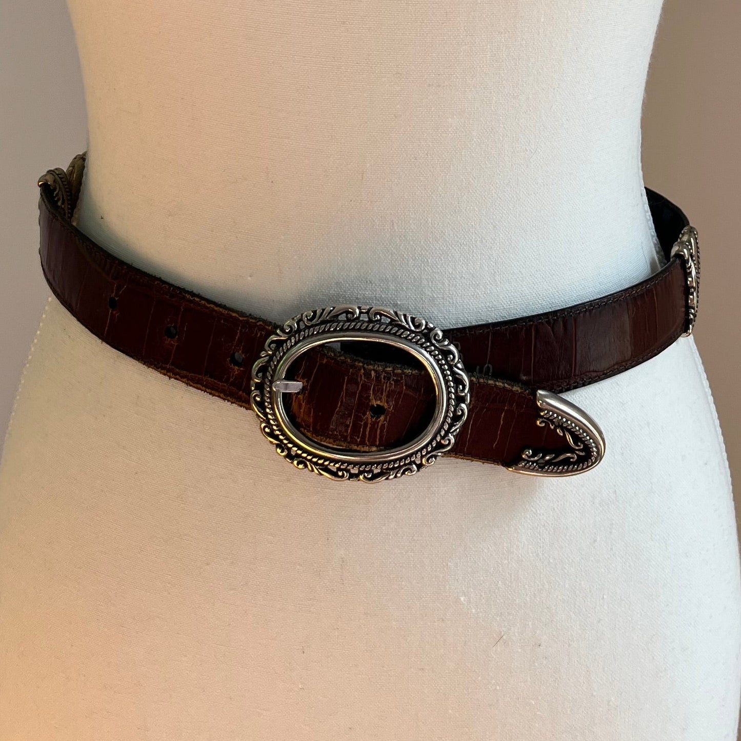 Brighton Reversible Leather Belt in Brown & Black with Ornate Buckle - XS