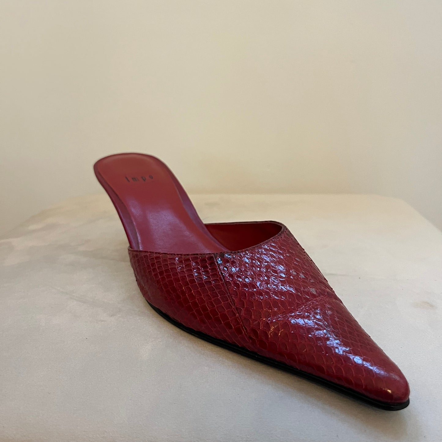 Impo Genuine Snakeskin Leather Red Mule Heels - Size 9 (Run Small)