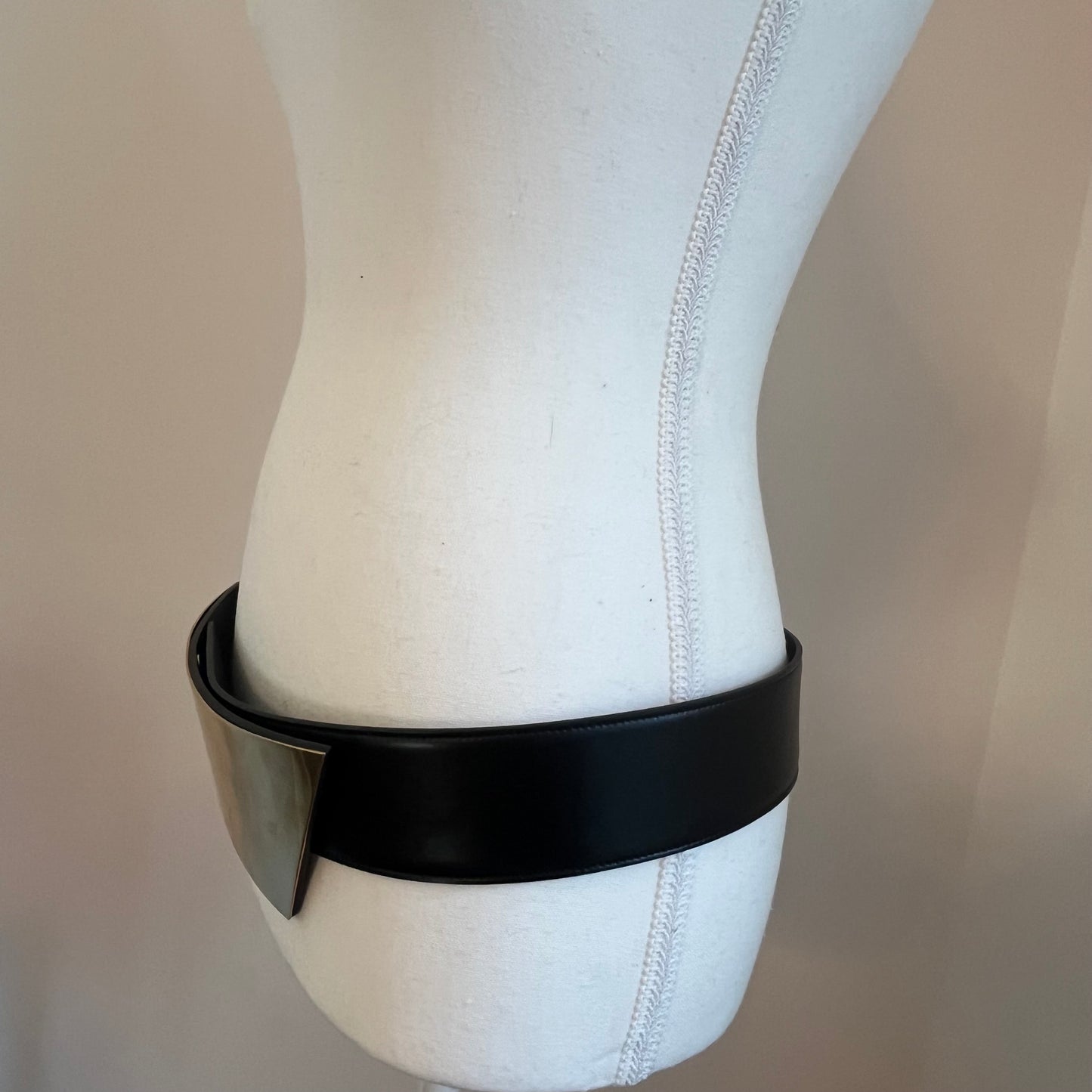 Saint Laurent Gold Hardware Black Leather Belt - Size 90