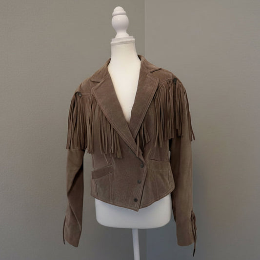 Vintage Tan Suede Western Fringe Jacket - Size Large