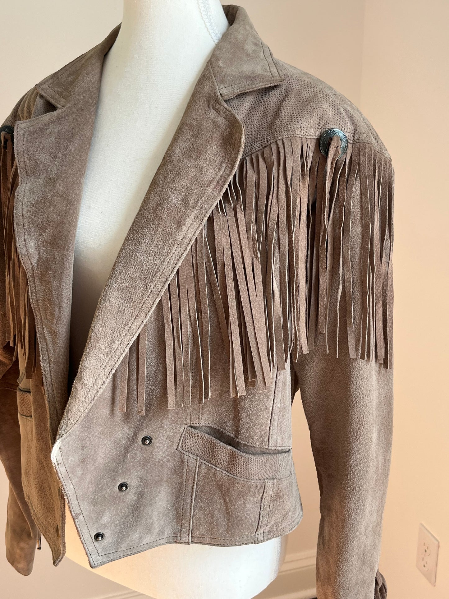 Vintage Tan Suede Western Fringe Jacket - Size Large