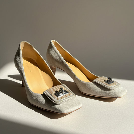 Balenciaga Tan Suede Square Toe Pumps - 38