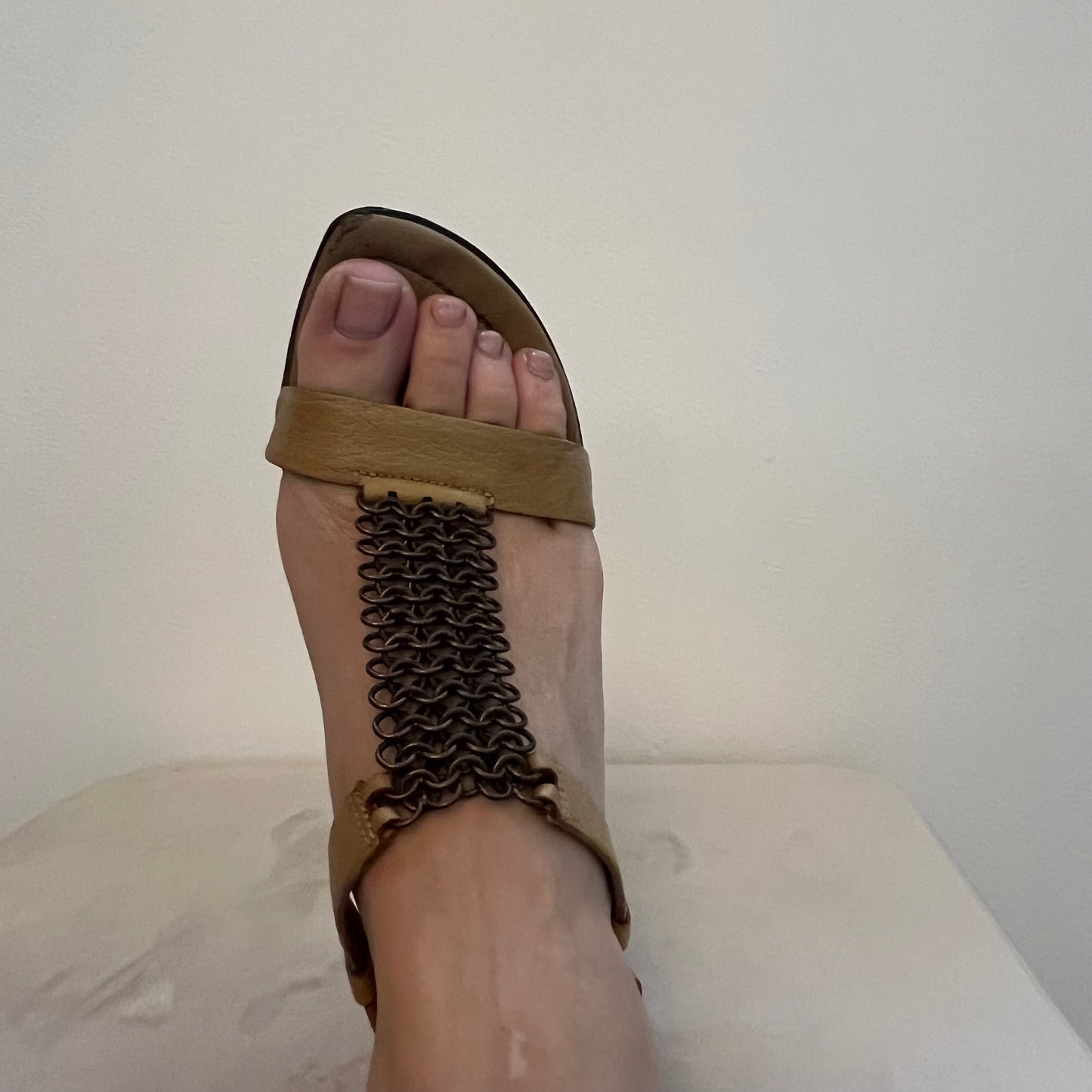 Prada Tan Leather Chainmail High Heeled Sandals - Size 36
