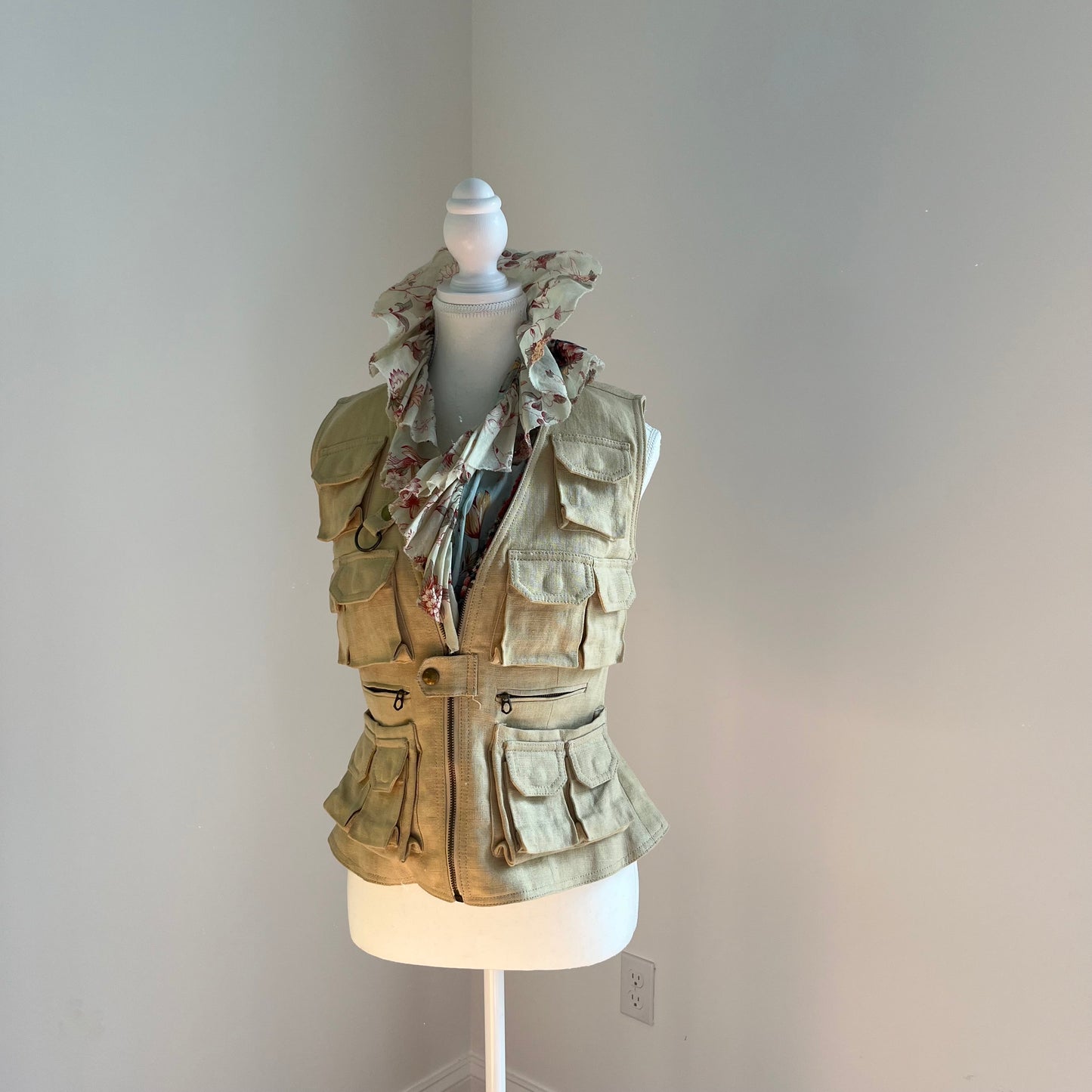 Vintage Ralph Lauren Tan Linen Utility Vest - Size 4