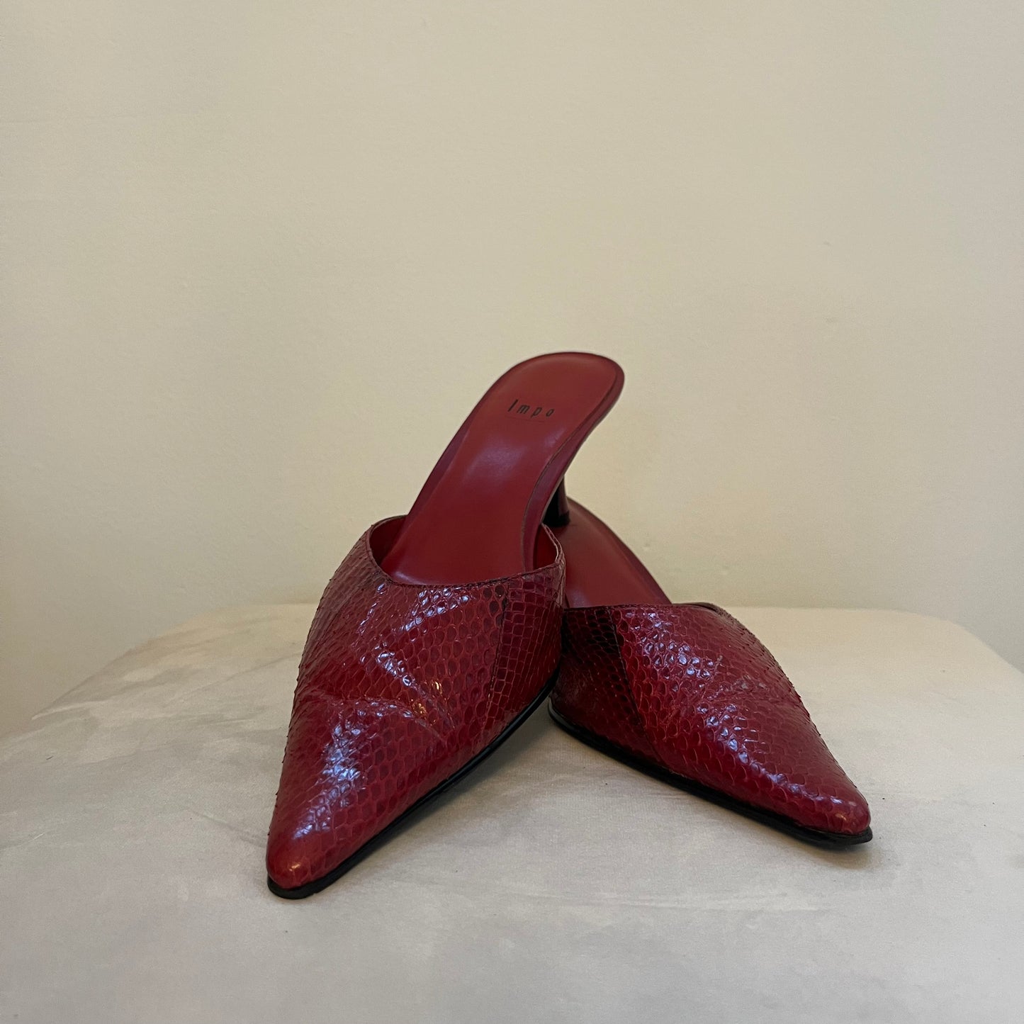 Impo Genuine Snakeskin Leather Red Mule Heels - Size 9 (Run Small)