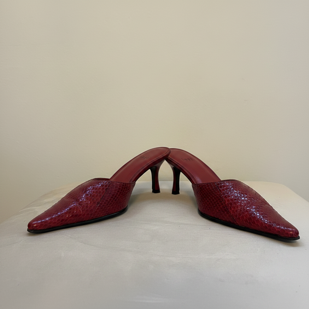Impo Genuine Snakeskin Leather Red Mule Heels - Size 9 (Run Small)