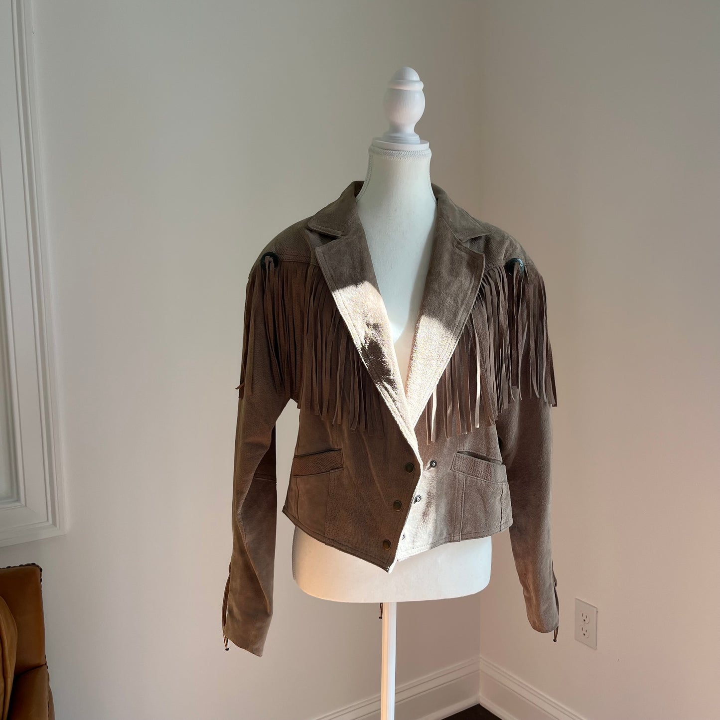 Vintage Tan Suede Western Fringe Jacket - Size Large