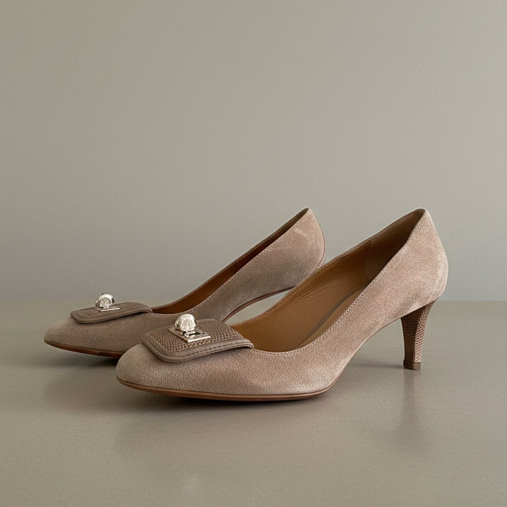 Balenciaga Tan Suede Square Toe Pumps - 38