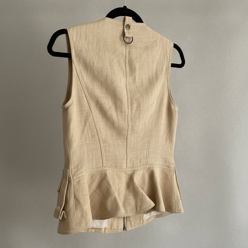 Vintage Ralph Lauren Tan Linen Utility Vest - Size 4