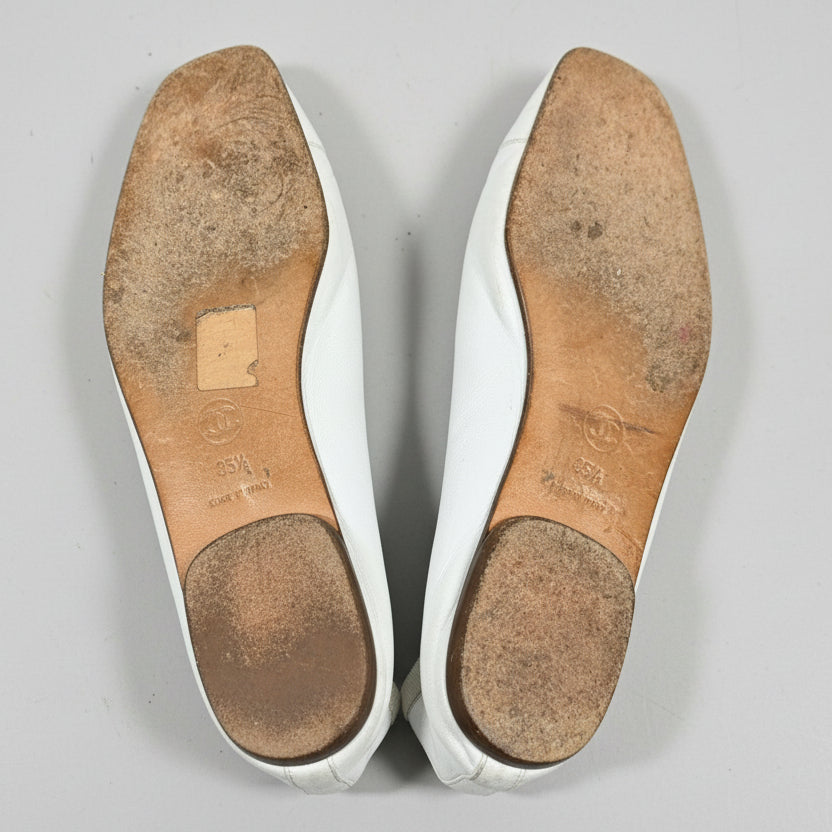 Chanel White Leather Ballet Flats - Size 35.5
