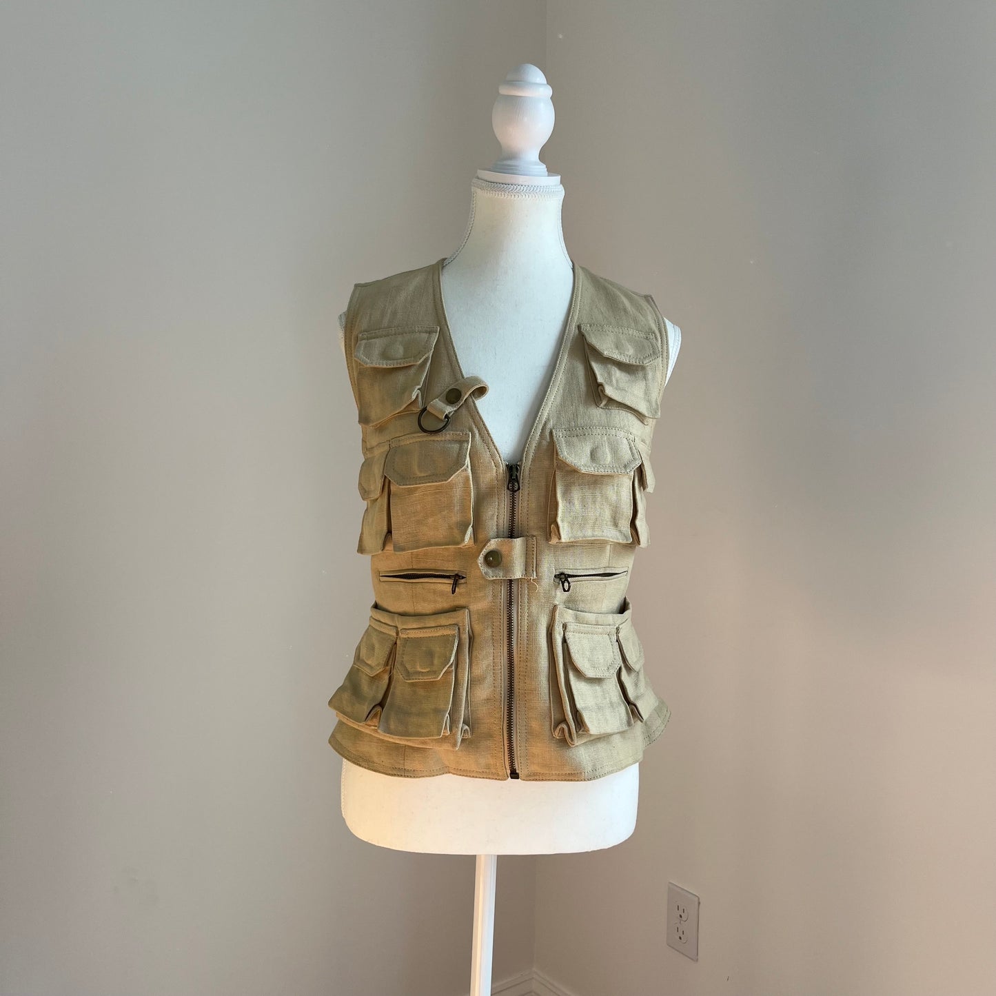 Vintage Ralph Lauren Tan Linen Utility Vest - Size 4