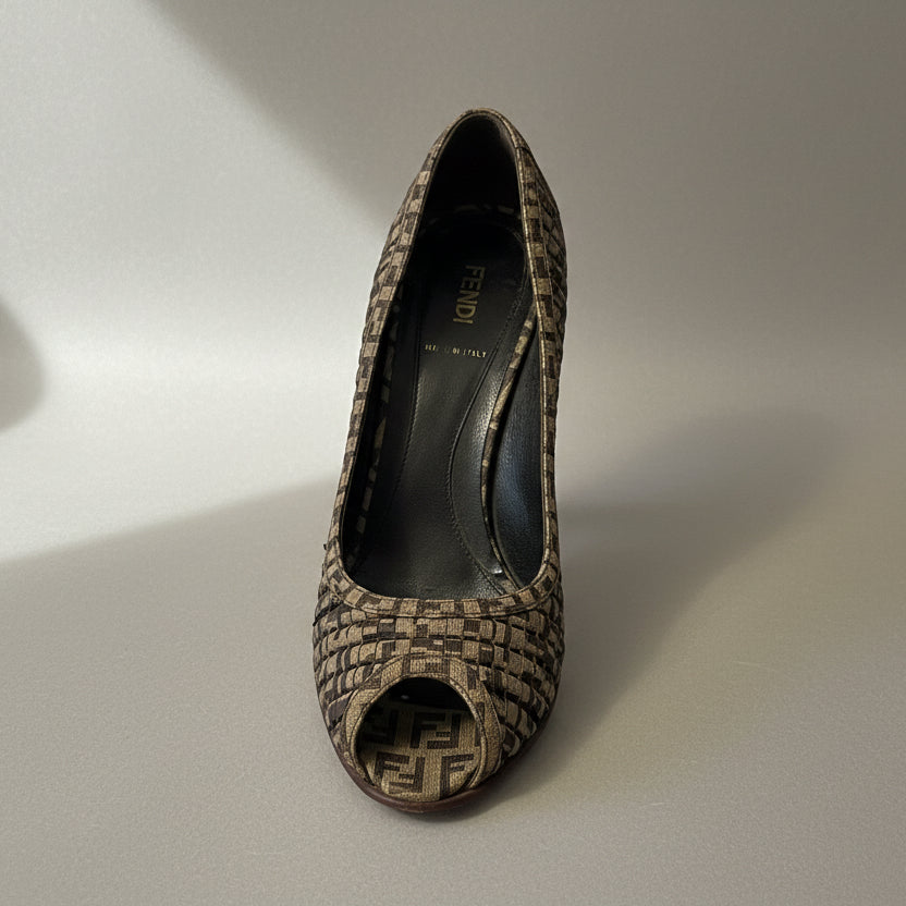 Fendi Zucca Print Wedge High Heel - Size 38