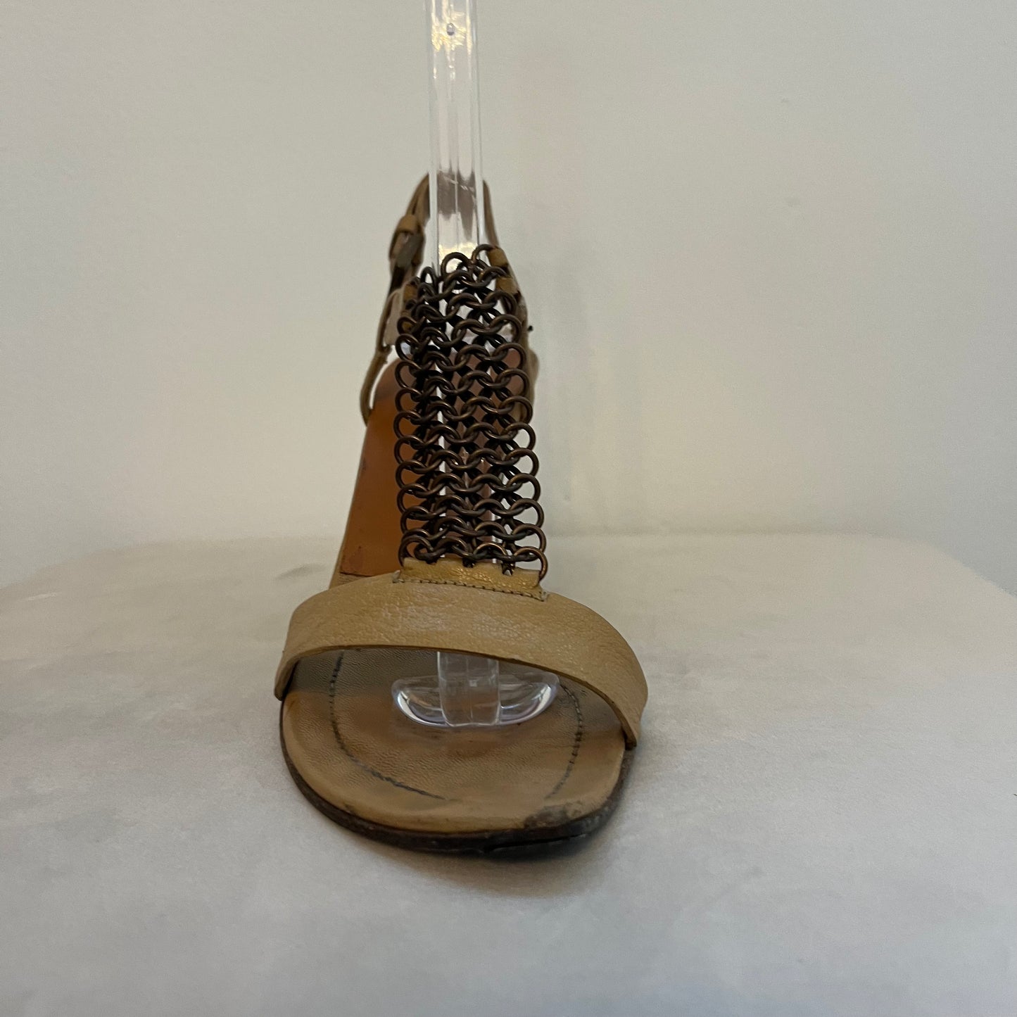 Prada Tan Leather Chainmail High Heeled Sandals - Size 36