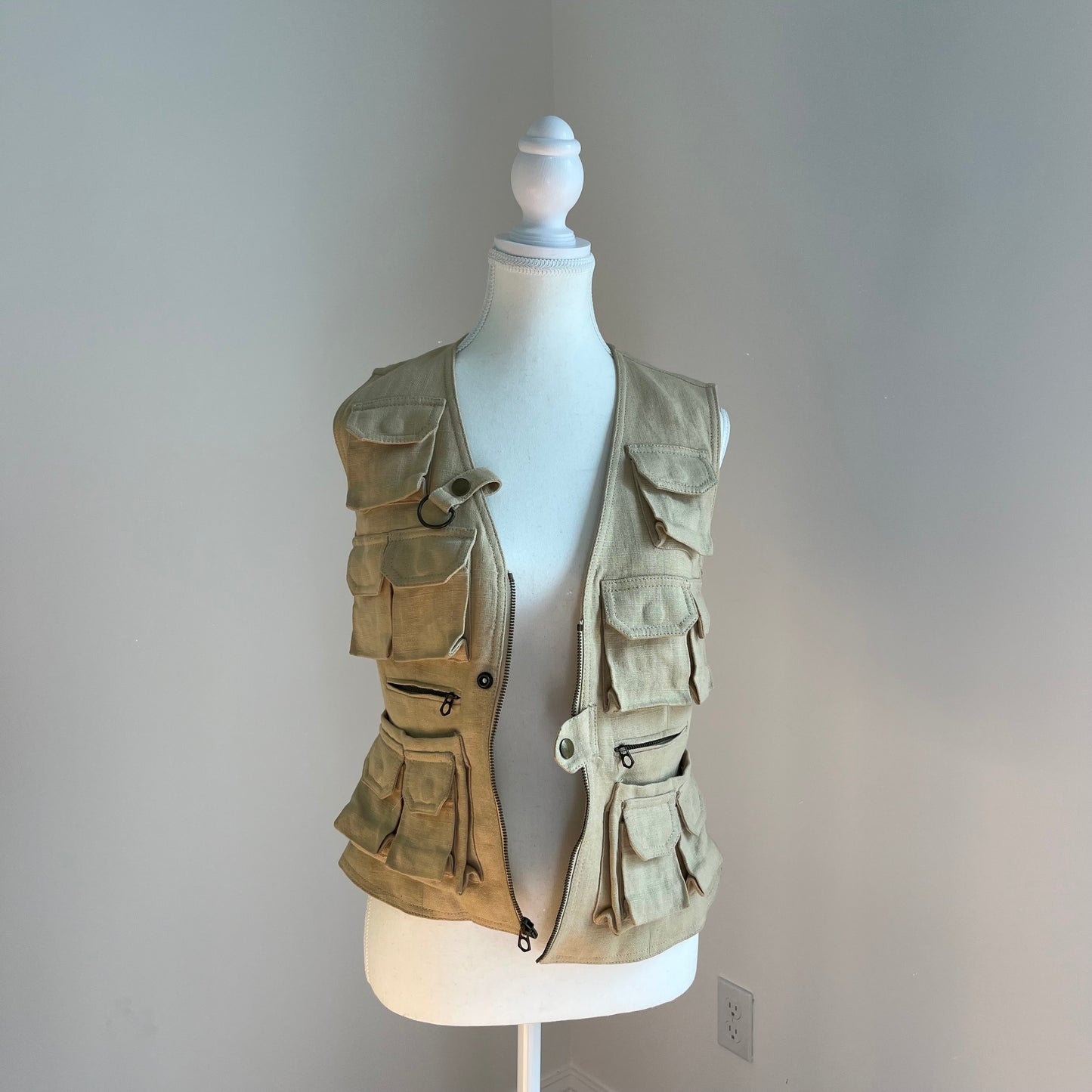 Vintage Ralph Lauren Tan Linen Utility Vest - Size 4