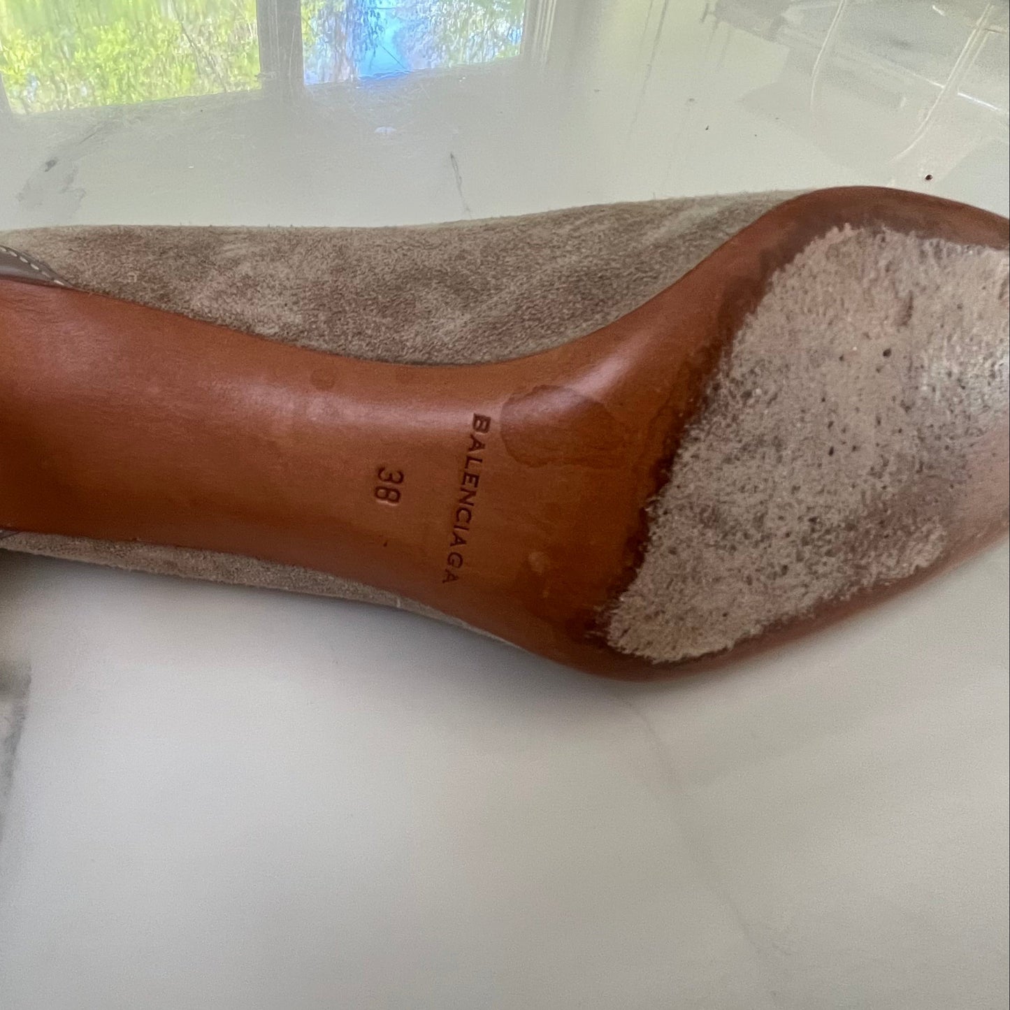 Balenciaga Tan Suede Square Toe Pumps - 38