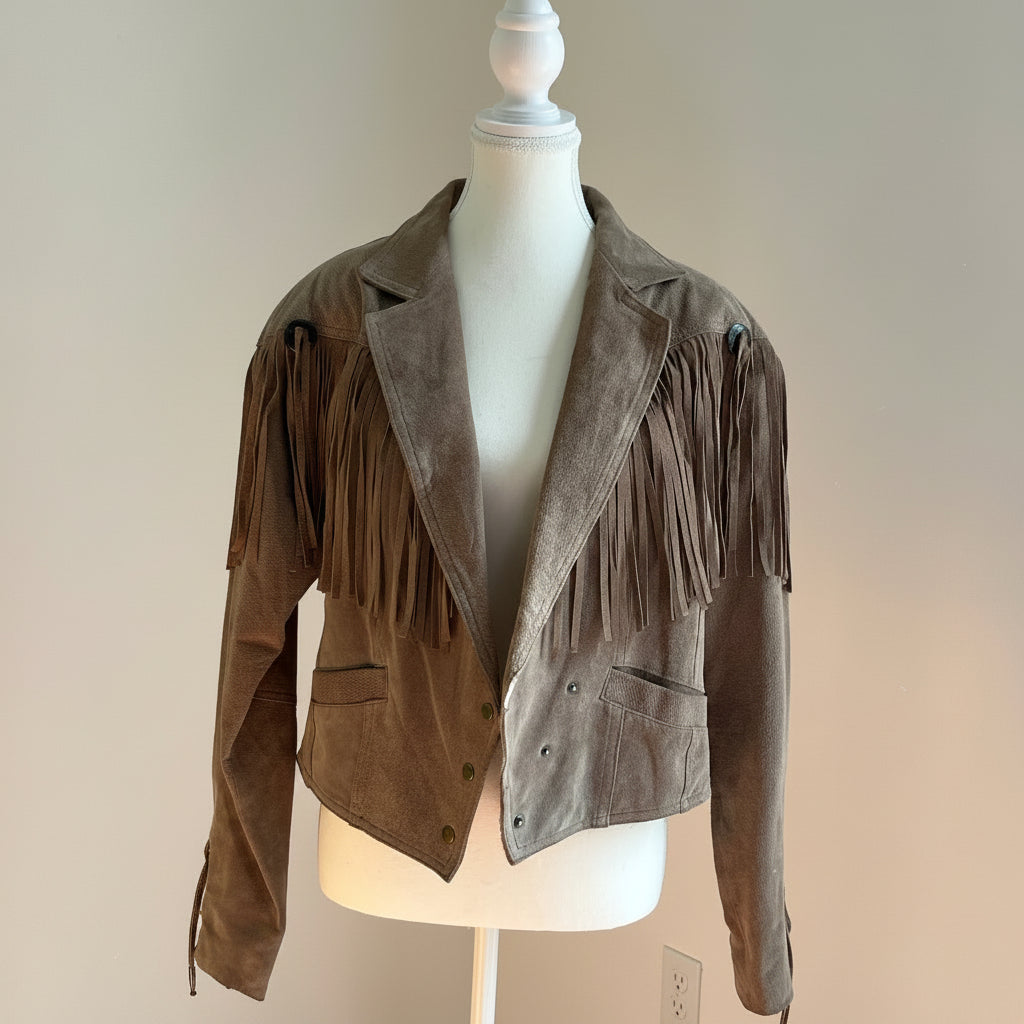 Vintage Tan Suede Western Fringe Jacket - Size Large