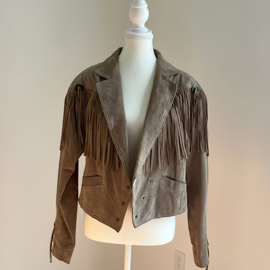 Vintage Tan Suede Western Fringe Jacket - Size Large