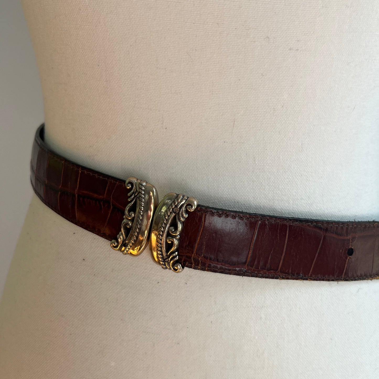 Brighton Reversible Leather Belt in Brown & Black with Ornate Buckle - XS