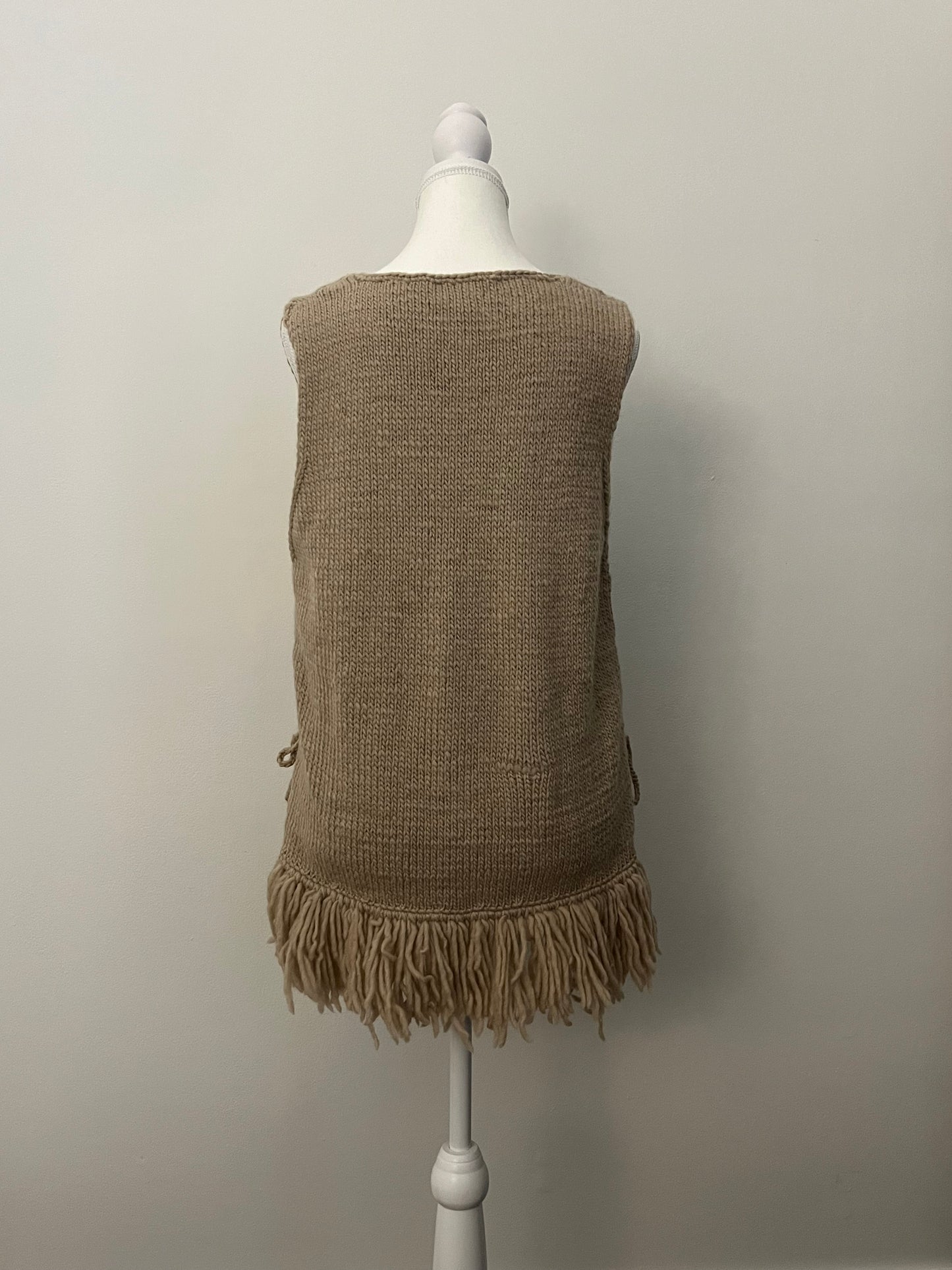 The J. Peterman Company Sleeveless Alpaca Wool Sweater w Side Ties & Fringe - Small