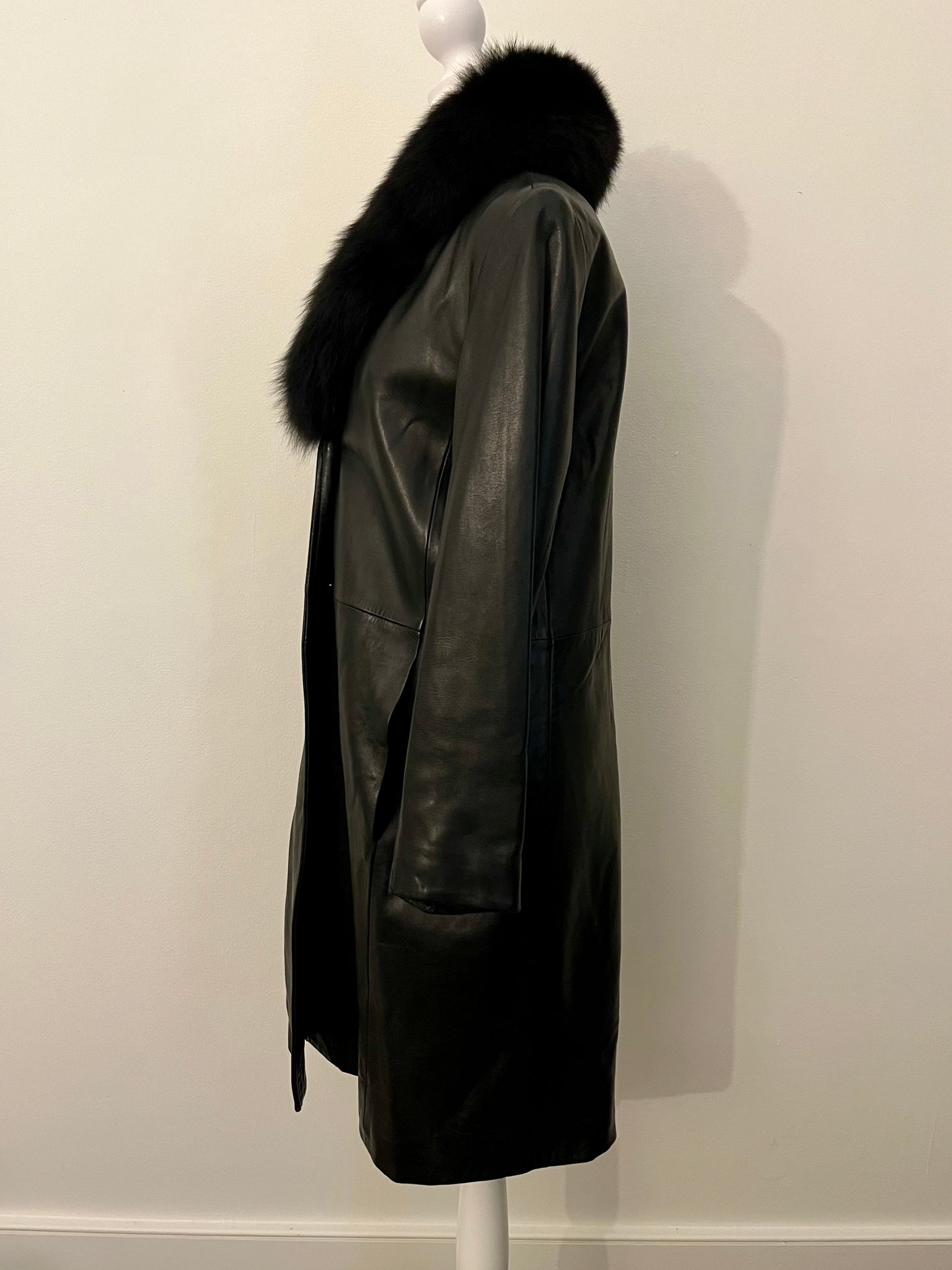 Vintage Andrew Marc Marc New York Black Leather Coat with Removeable Fox Fur Trim - Small