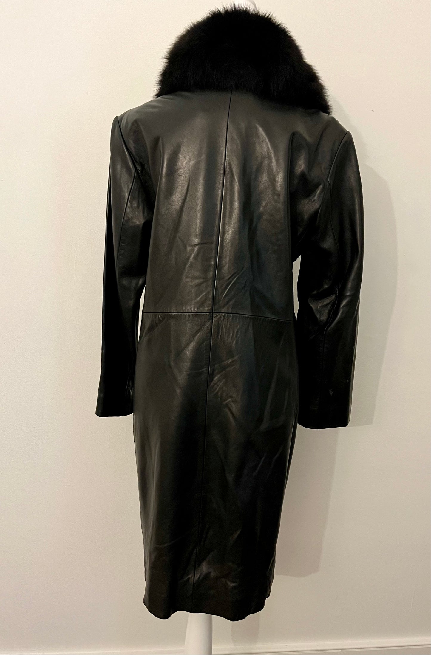 Vintage Andrew Marc Marc New York Black Leather Coat with Removeable Fox Fur Trim - Small