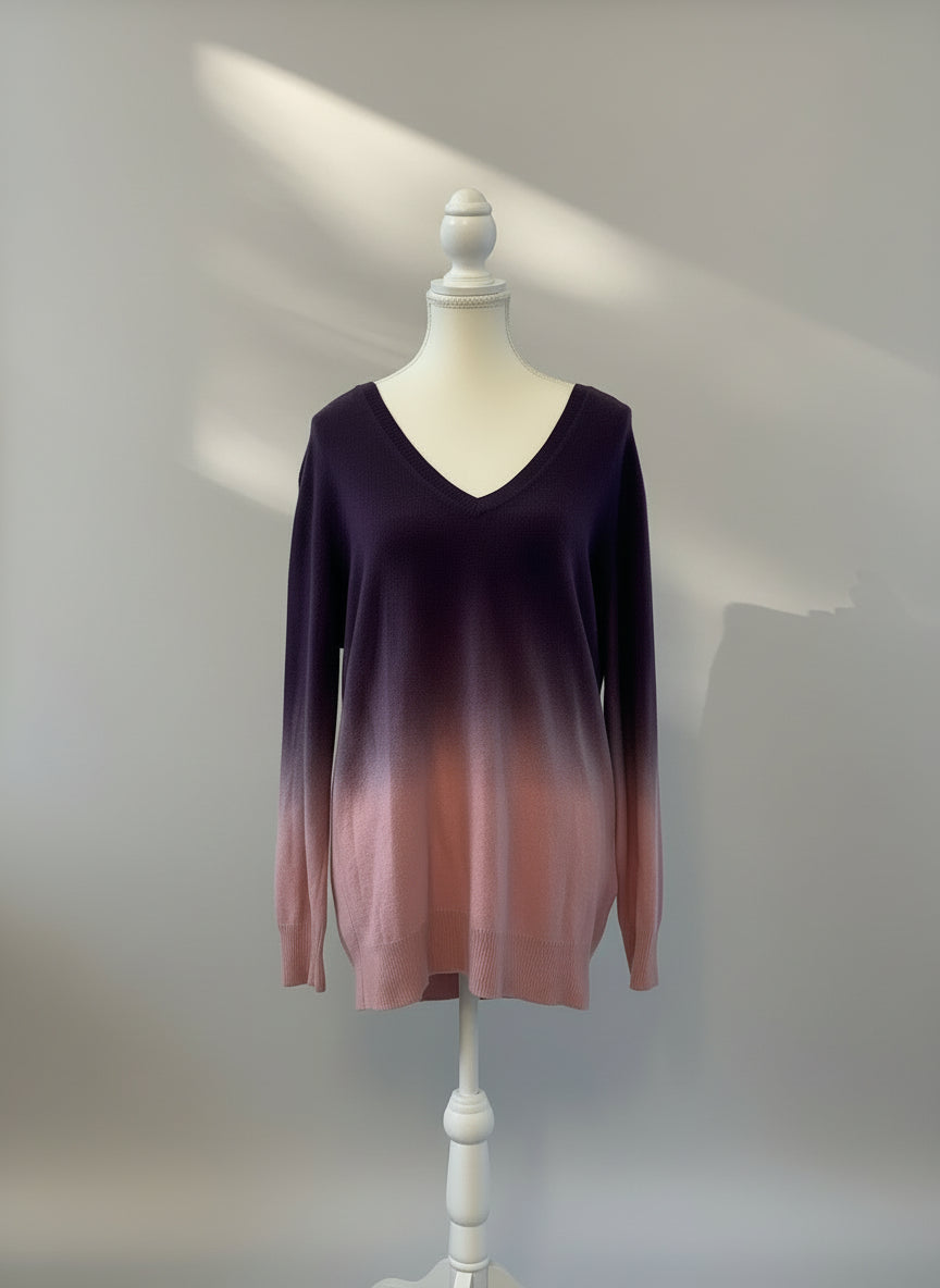 Lord & Taylor Cashmere Purple Ombré V-Neck Sweater - Size XS