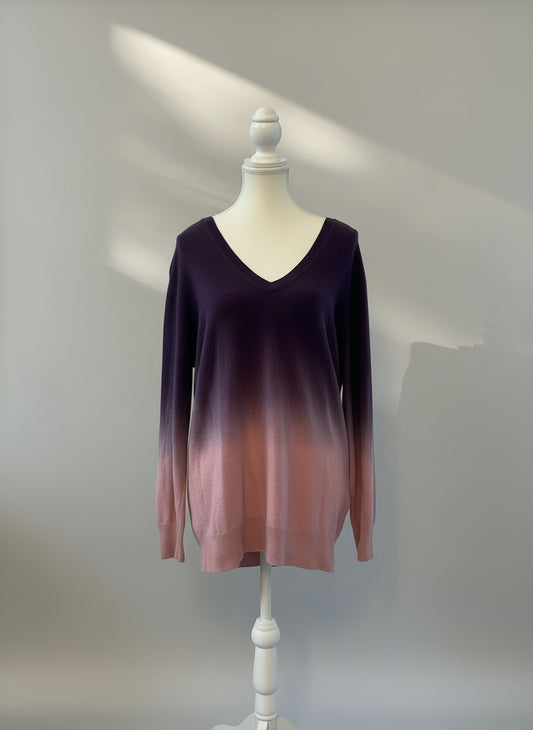 Lord & Taylor Cashmere Purple Ombré V-Neck Sweater - Size XS