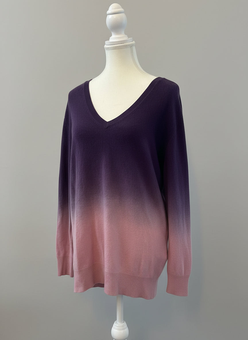 Lord & Taylor Cashmere Purple Ombré V-Neck Sweater - Size XS