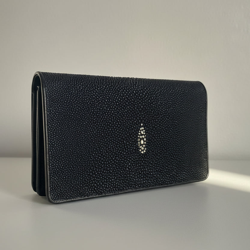 Vintage Navy Blue Sting Ray Clutch with Strap