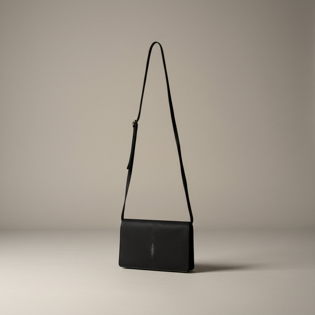 Vintage Navy Blue Sting Ray Clutch with Strap