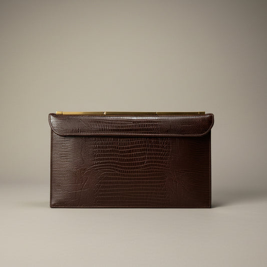 Vintage Lizard Embossed Clutch with Gold Chain