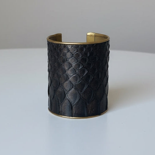 Vintage Brown Metallic Python Cuff Bracelet