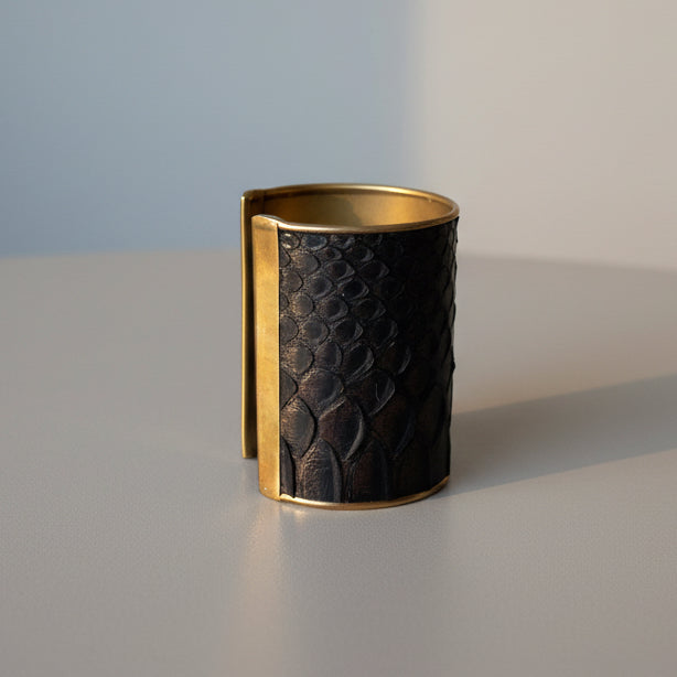 Vintage Brown Metallic Python Cuff Bracelet