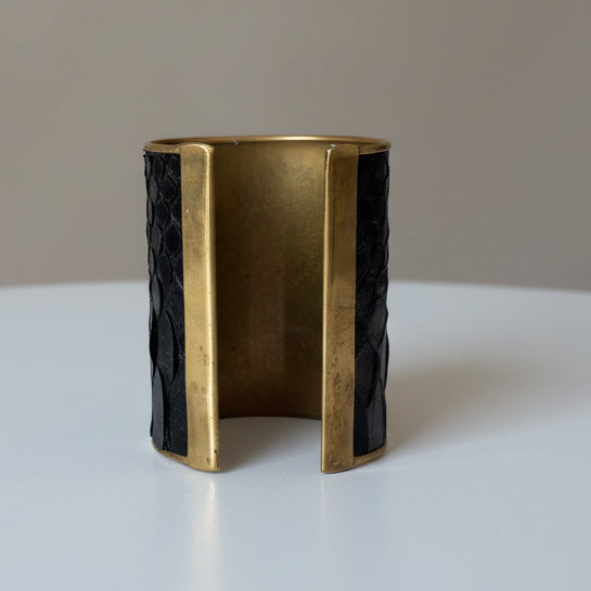 Vintage Brown Metallic Python Cuff Bracelet