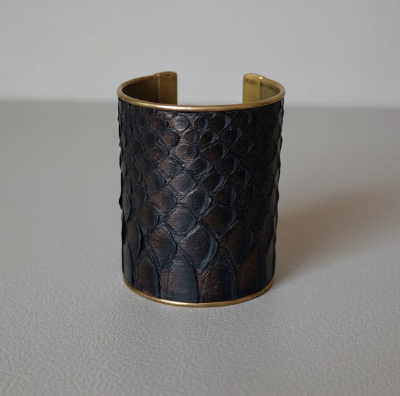 Vintage Brown Metallic Python Cuff Bracelet