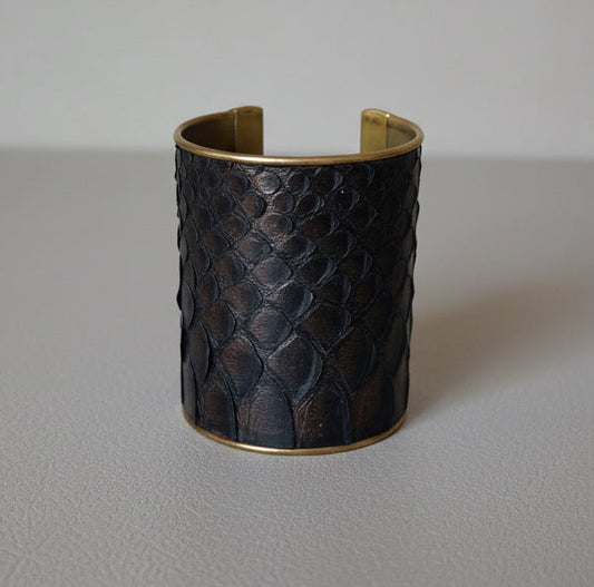 Vintage Brown Metallic Python Cuff Bracelet