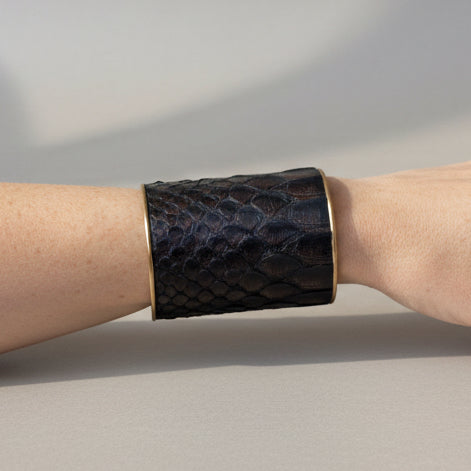Vintage Brown Metallic Python Cuff Bracelet