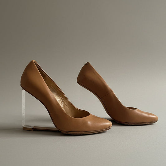 Maison Margiela for H&M Leather & Plexi Tan Wedge High Heel - Size 38