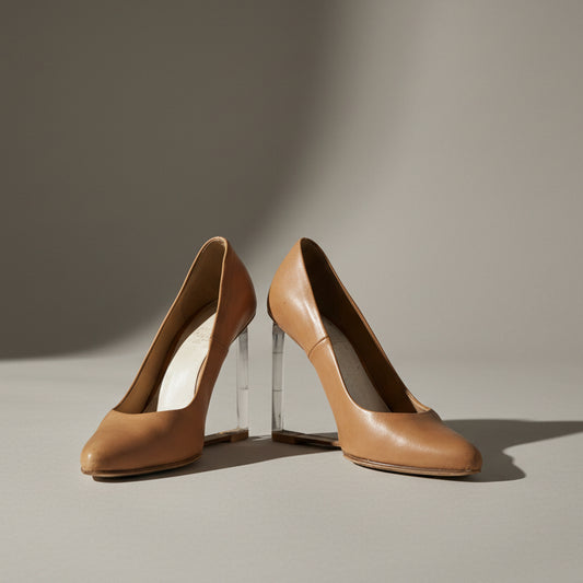 Maison Margiela for H&M Leather & Plexi Tan Wedge High Heel - Size 38