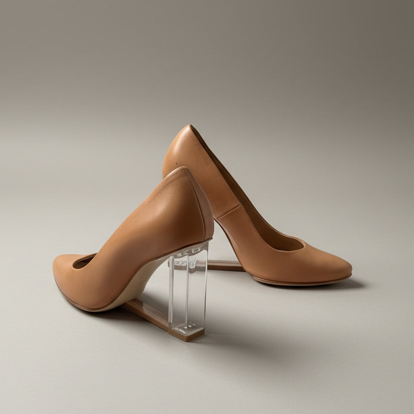 Maison Margiela for H&M Leather & Plexi Tan Wedge High Heel - Size 38