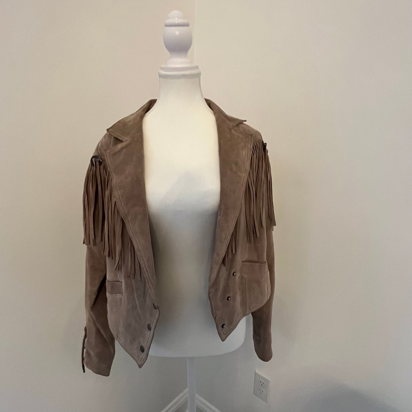 Vintage Tan Suede Western Fringe Jacket - Size Large