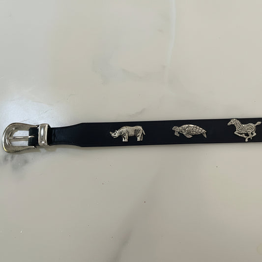 Vintage Black Leather Belt with Sculptural Animal Hardware