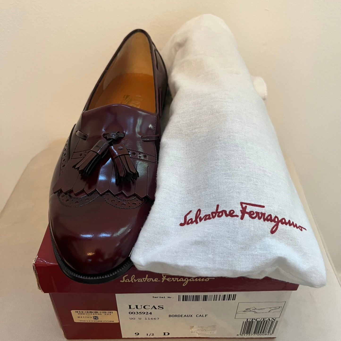 Salvatore Ferragamo Men’s Burgundy Leather Lucas Loafers - Size 9.5 - Never Worn | New in Box
