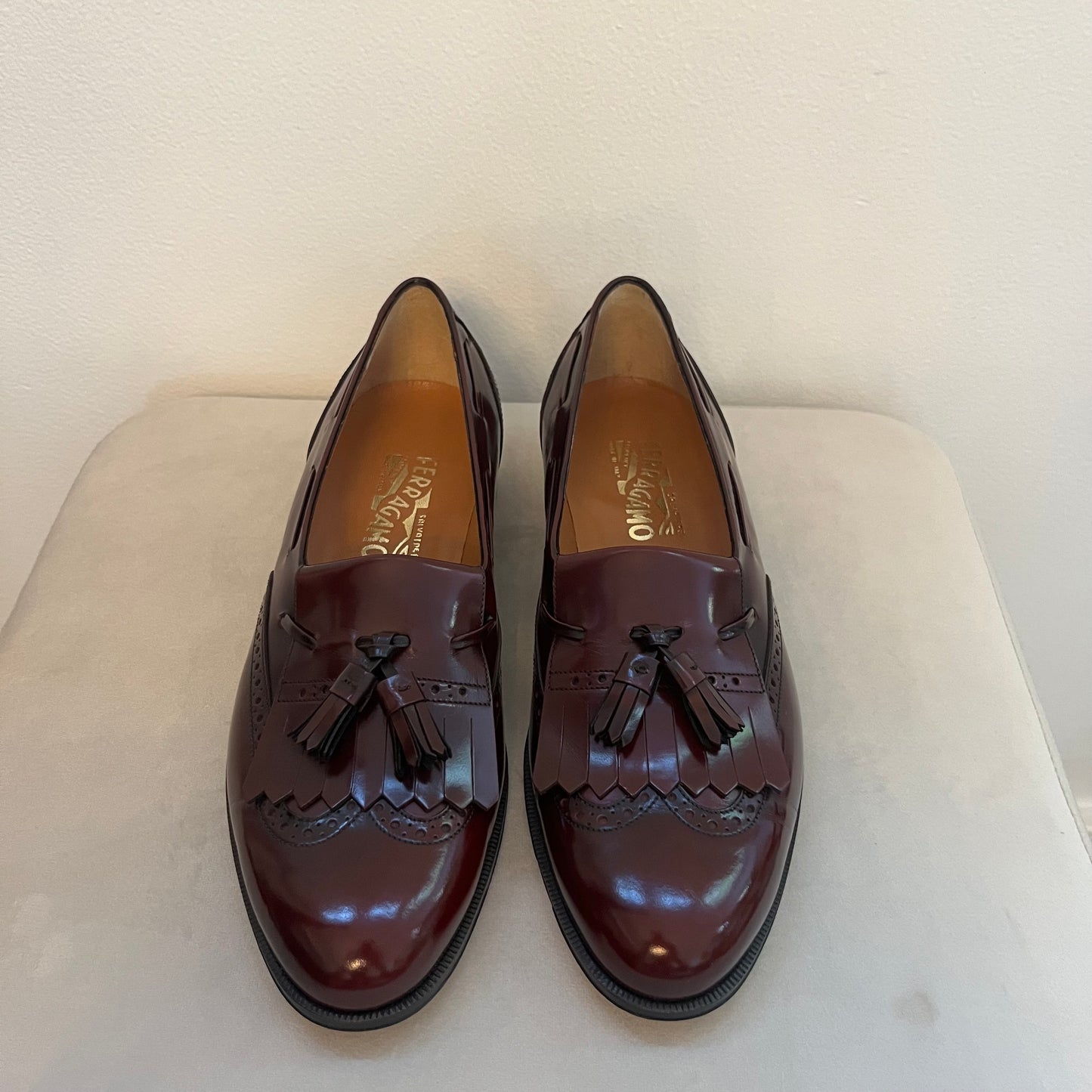 Salvatore Ferragamo Men’s Burgundy Leather Lucas Loafers - Size 9.5 - Never Worn | New in Box