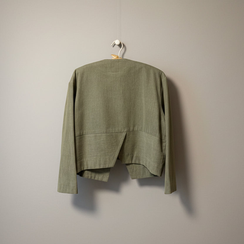 Vintage 1980s Setsuko Cotton Asymmetrical Sage Jacket - Small
